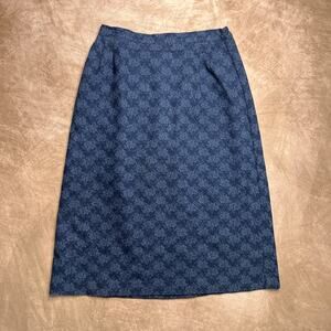 Vintage 90s Pykettes Floral Midi Skirt Blue A Line Denim Western Academia Boho